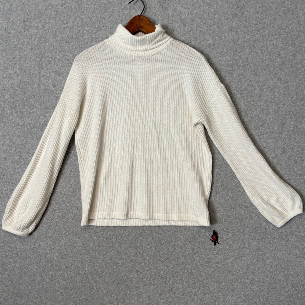 Gap Women's Medium Cream Ribbed Turtleneck Sweater Balloon‎ Sleeve Off White